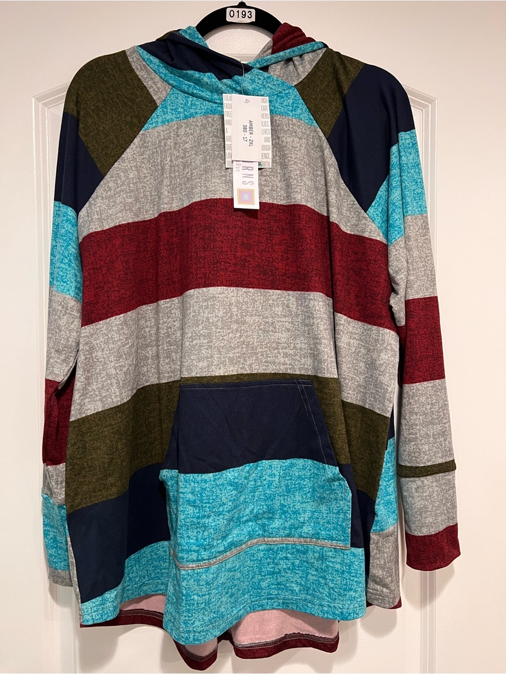 LuLaRoe 2XL Rugby Stripe Amber Hoodie